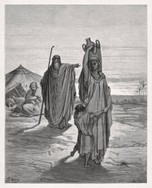 Gustave Dore 'un oyması. İbrahim' i temsil ediyor. Hagar ve İsmail 'i gönderiyor..