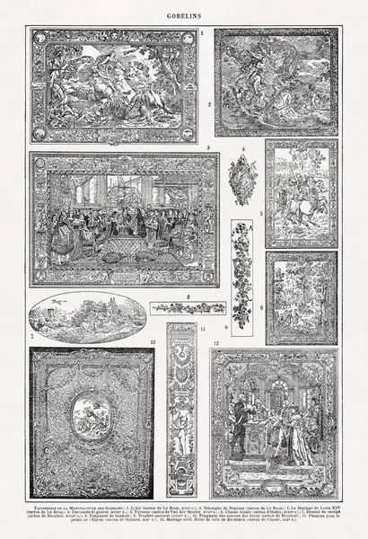 Gobelins 'in 19. yüzyıl sonlarındaki Fransızca sözlüklerinden tapistries' in tasviri. Gobelins, 4. Henri 'nin isteği üzerine Nisan 1601' de Paris 'te kuruldu..