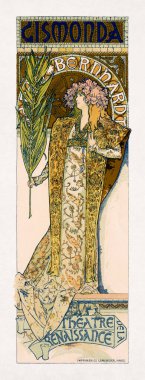 Viktorien Sardou tarafından yazılan Gismonda oyunundan Alphonse Mucha 'nın renk taşbaskısı.