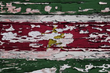 Surinam bayrağı grunge tahtasına boyanmış.