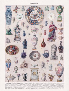 Marthe ve Juliette Vesque 'nin eski bir Fransızca sözlükteki seramik hakkında yaptığı yarım ton çizimi.