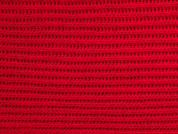 Kırmızı Örülmüş Yün Bir Eşarp Dokusu Örülmüş Fabrika Kumaşının Yakın — Stok fotoğraf