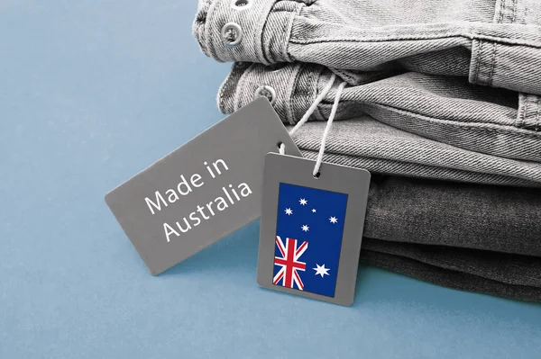 Λεπτομέρεια Από Blue Jeans Label Και Made Australia Γράμματα Έννοια — Φωτογραφία Αρχείου