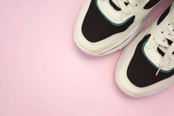 Bright Female Sneakers Light Pink Background Fashion Blog Magazine Concept — Stock Fotó