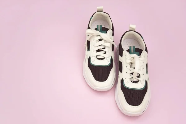 Bright Female Sneakers Light Pink Background Fashion Blog Magazine Concept — Stock Fotó