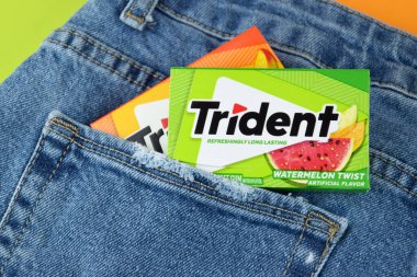 Kharkiv, Ukrayna - 10 Şubat 2023: Kotun arka planında üç çatallı sakız.