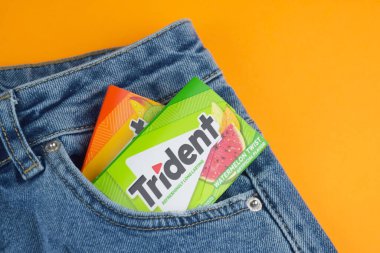 Kharkiv, Ukrayna - 10 Şubat 2023: Kotun arka planında üç çatallı sakız.