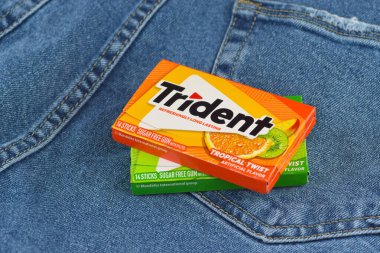 Kharkiv, Ukrayna - 10 Şubat 2023: Kotun arka planında üç çatallı sakız.