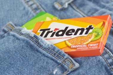 Kharkiv, Ukrayna - 10 Şubat 2023: Kotun arka planında üç çatallı sakız.