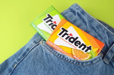 Kharkiv, Ukrayna - 10 Şubat 2023: Kotun arka planında üç çatallı sakız.