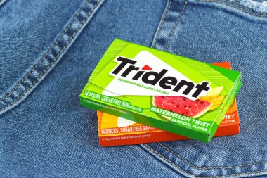 Kharkiv, Ukrayna - 10 Şubat 2023: Kotun arka planında üç çatallı sakız.