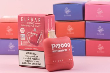 KHARKOV, UKRAINE - 17 Ağustos 2024: Zevkli bir şeye sahip birçok Elfbar kullan-at kalem.