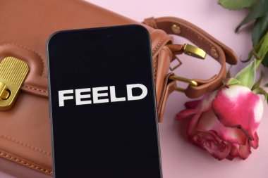 KHARKIV, UKRAINE - 12 Haziran 2024: Akıllı telefon ekranında flört uygulaması. Randevu ve aile kavramı.