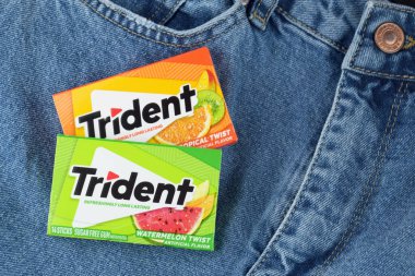 Kharkiv, Ukrayna - 10 Şubat 2023: Kotun arka planında üç çatallı sakız.