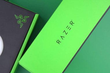 Kharkiv, Ukraine, July 06, 2023: Razer webcam and box with logo. clipart