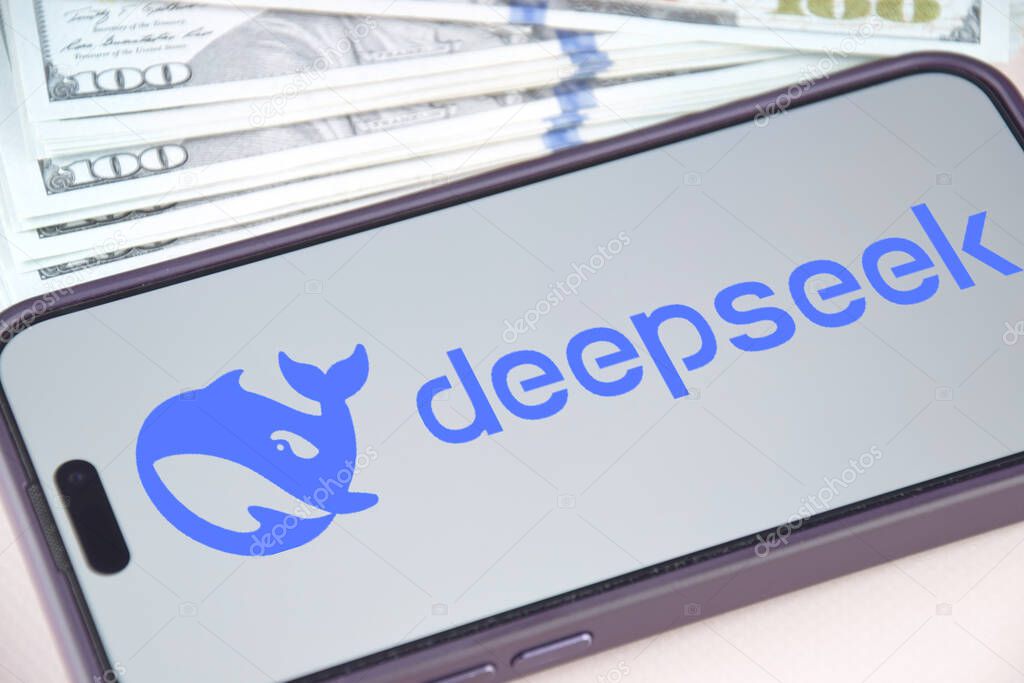 Kharkiv, Ukraine - January 28, 2025: Deepseek Ai logo is displayed on smartphone.