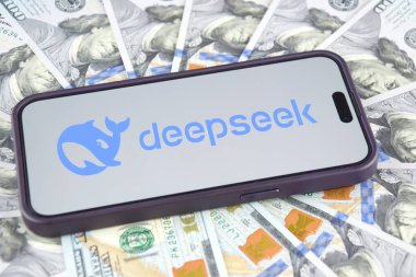 Kharkiv, Ukraine - January 28, 2025: Deepseek Ai logo is displayed on smartphone. clipart