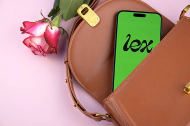 KHARKIV, UKRAINE - 12 Haziran 2024: akıllı telefon ekranında Lex flört uygulaması. Randevu ve aile kavramı.