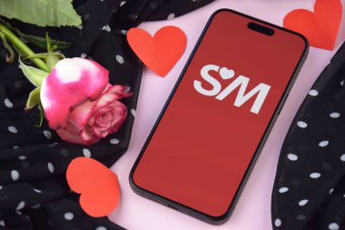 KHARKIV, UKRAINE - 12 Haziran 2024: Akıllı telefon ekranında son sınıf eşleştirme uygulaması. Randevu ve aile kavramı.