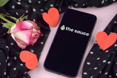 KHARKIV, UKRAINE - 12 Haziran 2024: Akıllı telefon ekranında Sause randevu uygulaması. Randevu ve aile kavramı.