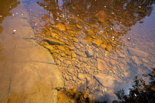 オーストラリアのタンニン水の流れの中にある赤い岩は — ストック写真