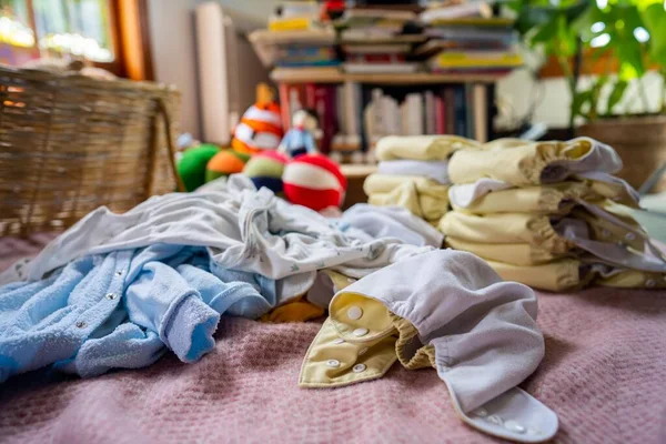 stock image Washing and folding reusable nappy and diapers at home