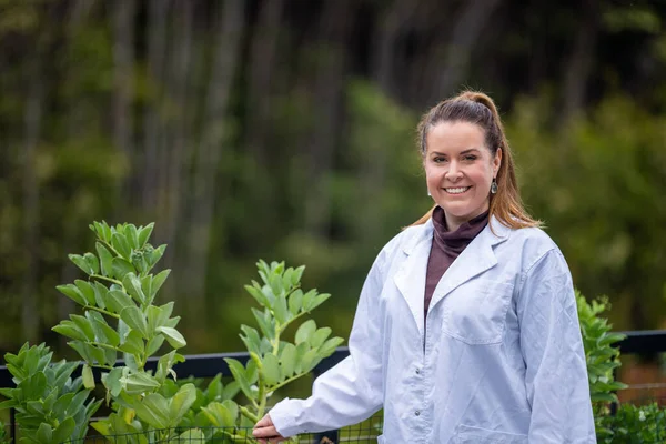 woman scientist taking soil samples and plant samples from a field in america