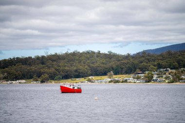 Norveç 'te denizde tekne, doğal manzara.