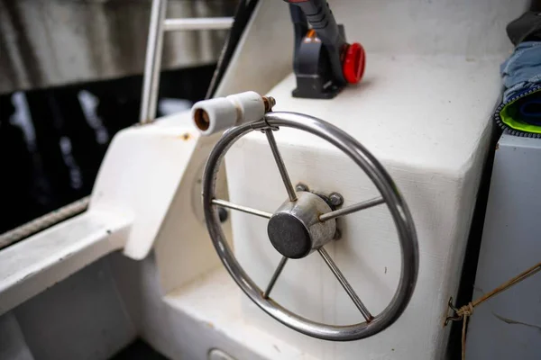 boat wheel on a fishing boat in america