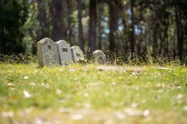 cemetery graves and cross in a graveyard in a church
