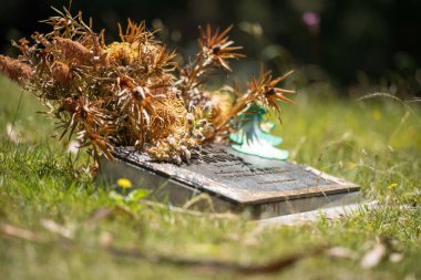 cemetery graves and cross in a graveyard in a church