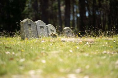 cemetery graves and cross in a graveyard in a church