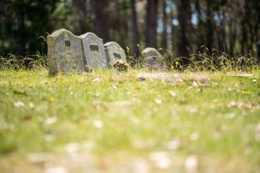 cemetery graves and cross in a graveyard in a church