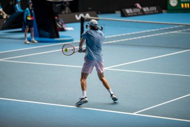 Professional athlete Tennis player playing on a court in a tennis tournament in summer in australia