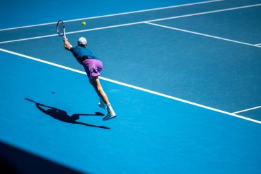 Professional athlete Tennis player playing on a court in a tennis tournament in summer in america