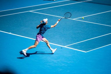 Professional athlete Tennis player playing on a court in a tennis tournament in summer in america