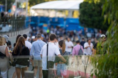 Professional athlete playing tennis on a sports court in europe. 