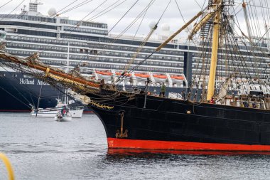 tall ships sailing, tall wooden ships on the water. at the wooden boat festival hobart australia