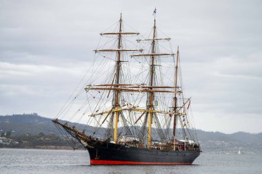 tall ship on the water, tall ships at the wooden boat festival in hobart, tasmania, australia in the marina 
