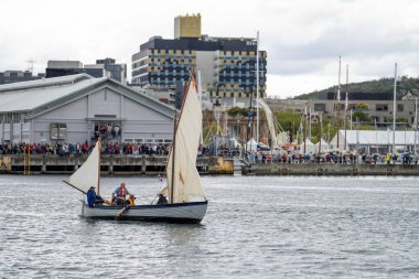 tall ships sailing, tall wooden ships on the water. at the wooden boat festival hobart australia