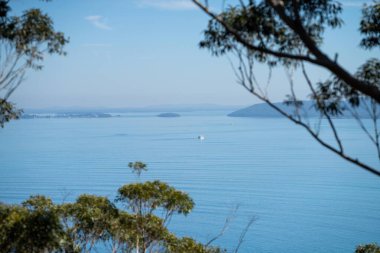 İlkbaharda Hawksnest Avustralya 'daki bir milli parkın deniz manzarasına bakıyor.