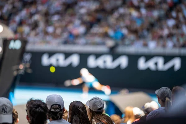 Amateur Jugando Tenis Torneo Partido Sobre Hierba Melbourne Australia Verano — Foto de Stock
