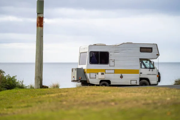 caravan next to the beach in australia in summe
