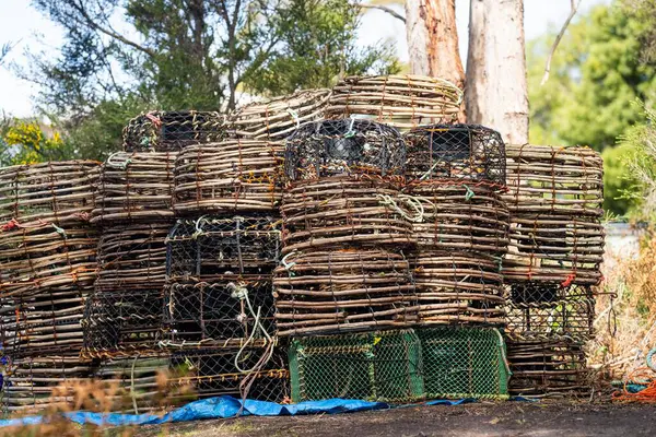 stock image crayfish cray pots stacked up in tasmania australia in spring