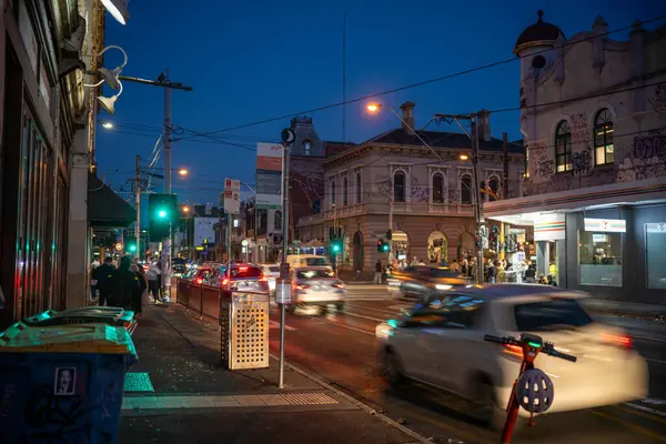 stock image johnston street in melbourne at night on with night life in australia