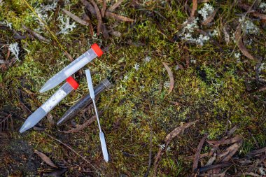 Toprak tutan çiftçi, ev laboratuarında toprak testi yapıyor. Toprak hayatına ve sağlığına bakarak, elinde bitki