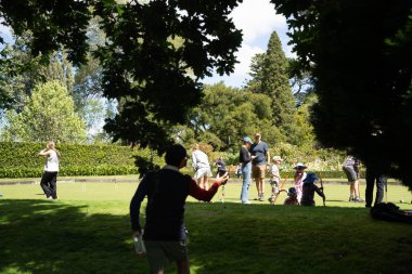 Aile yazın Avustralya 'da bir çimenlikte kriket oynuyor.
