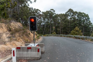 australian traffic lights for road works in rural australia in summer