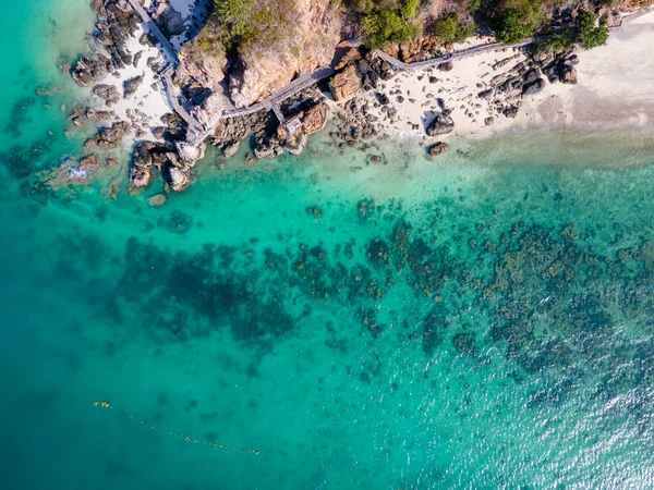 Εναέρια Νησί Παράδεισος Γαλαζοπράσινα Νερά Χρυσές Ακτές Κατάφυτοι Φοίνικες Την Εικόνα Αρχείου