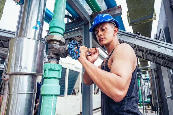 Image Captures Skilled Engineer Inspecting Network Pipelines Petrochemical Facility Concept Stock Image
